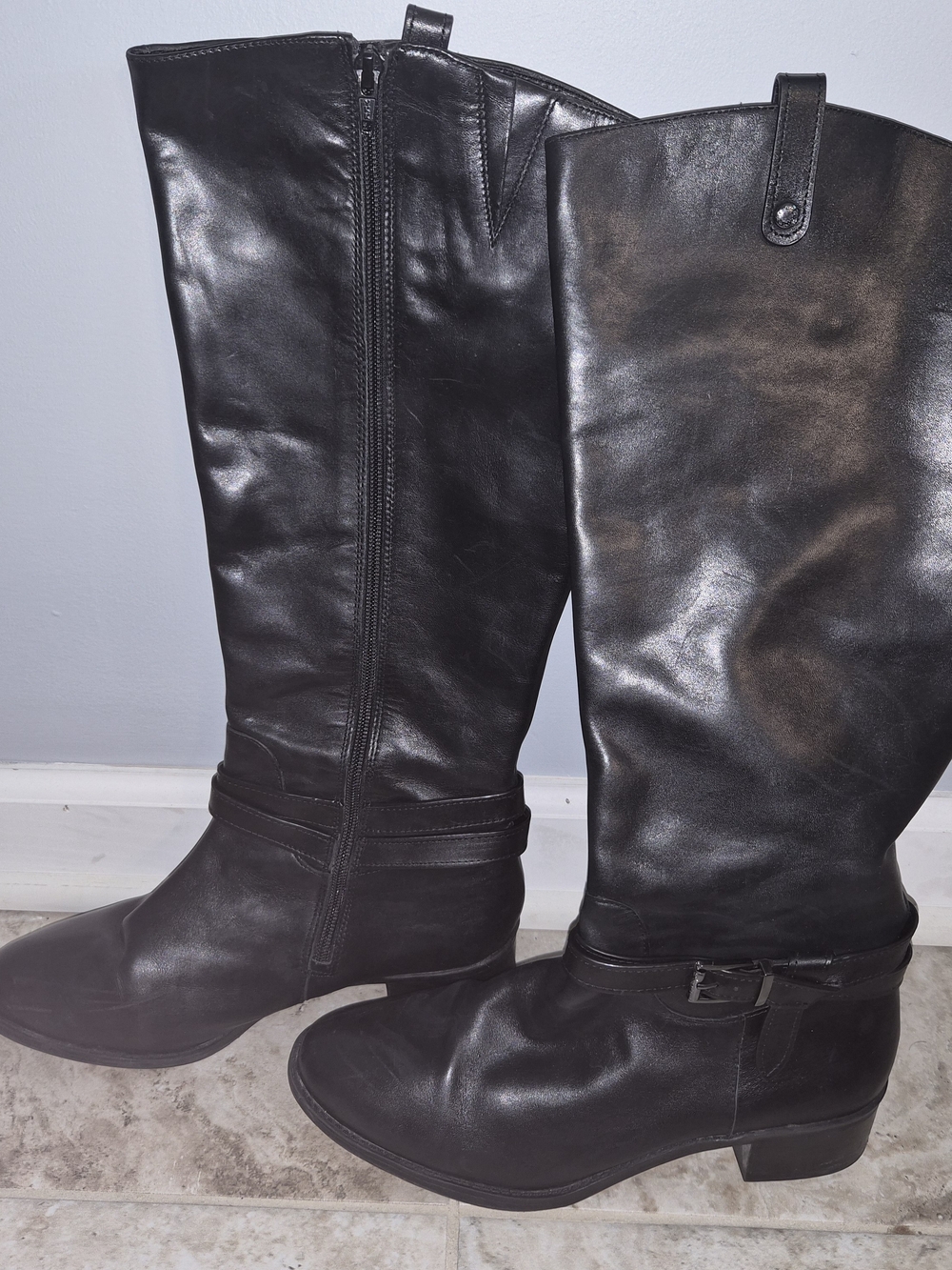 Alex Marie Classic Black Leather Knee-High Boots - Women's